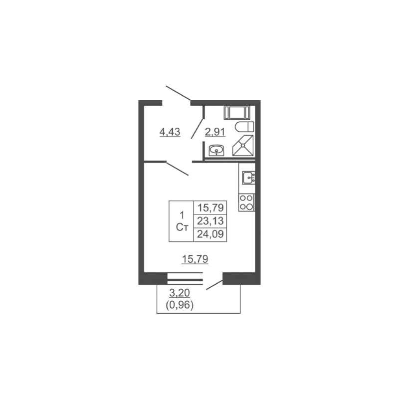 Квартира-студия, 24.09 м² - планировка, фото №1