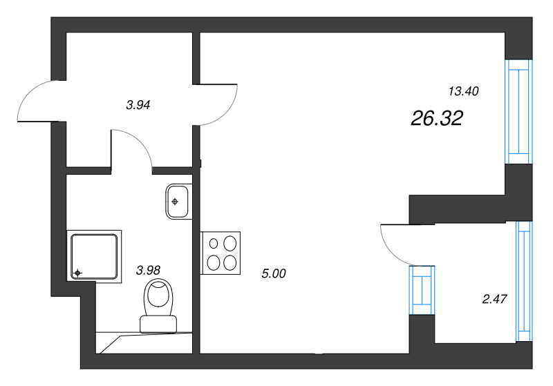 Квартира-студия, 26.32 м² в ЖК "Любоград" - планировка, фото №1