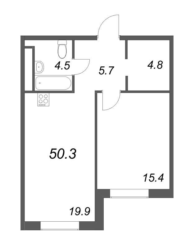 2-комнатная (Евро) квартира, 50.3 м² в ЖК "Визионер" - планировка, фото №1
