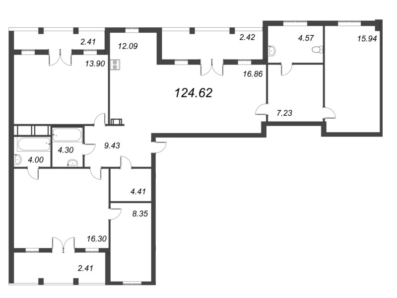 4-комнатная (Евро) квартира, 124.62 м² - планировка, фото №1