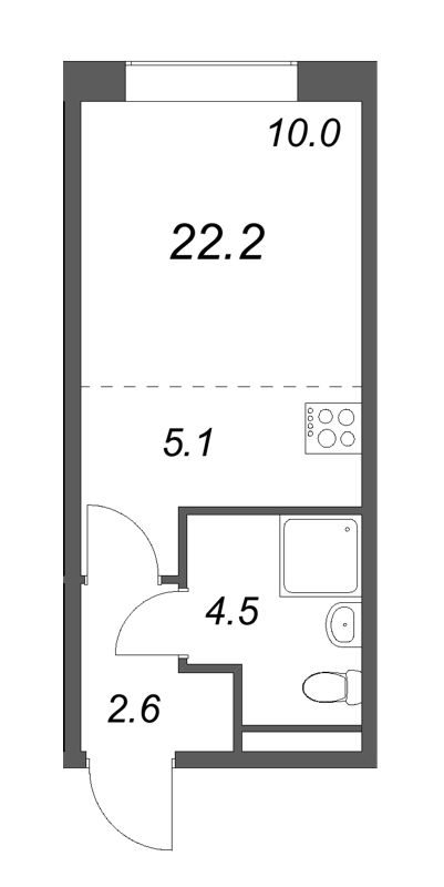Квартира-студия, 22.2 м² в ЖК "Пулково Lake" - планировка, фото №1