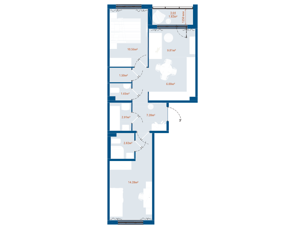 3-комнатная (Евро) квартира, 58.55 м² в ЖК "ЛесArt" - планировка, фото №1