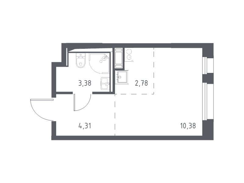 Квартира-студия, 20.85 м² - планировка, фото №1