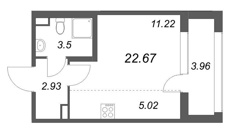 Квартира-студия, 22.67 м² в ЖК "Дубровский" - планировка, фото №1