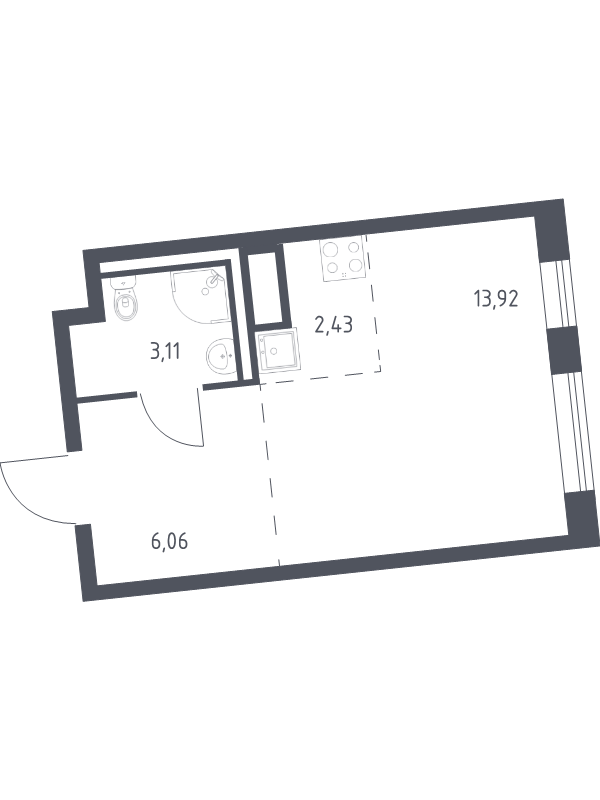 Квартира-студия, 25.52 м² - планировка, фото №1
