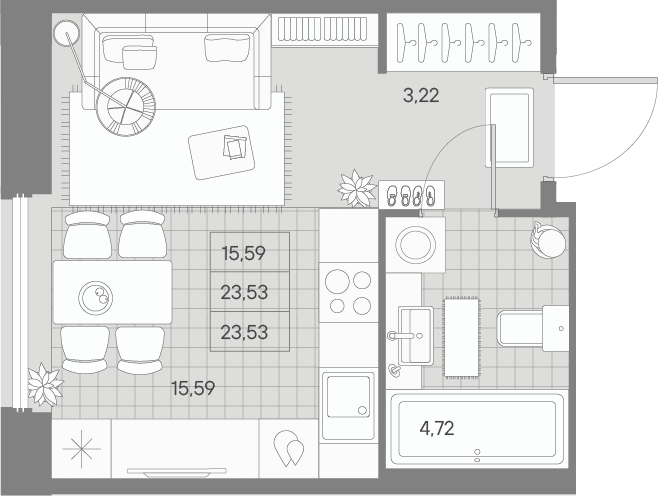 Квартира-студия, 23.53 м² - планировка, фото №1