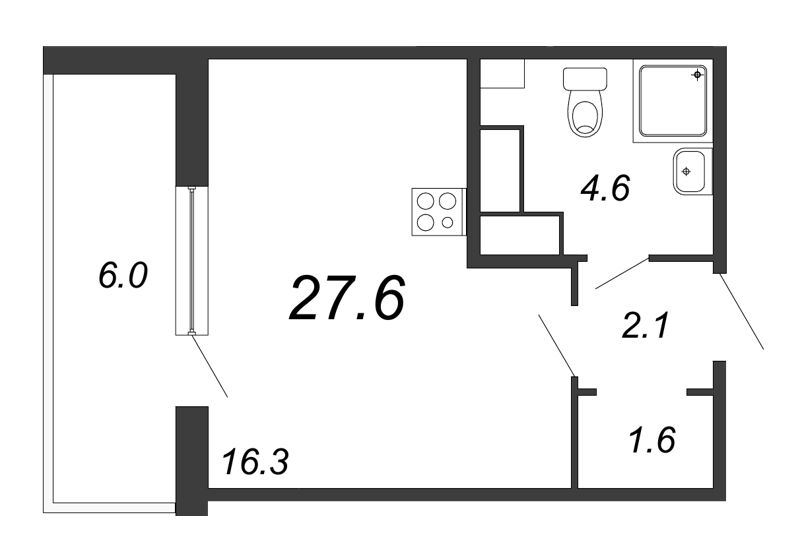 Квартира-студия, 27.7 м² - планировка, фото №1
