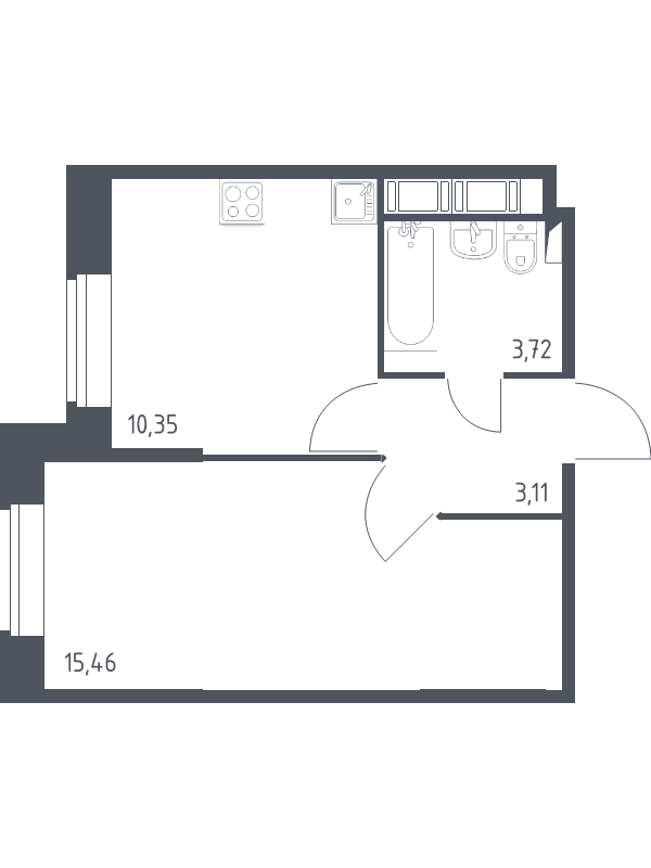 1-комнатная квартира, 32.64 м² - планировка, фото №1