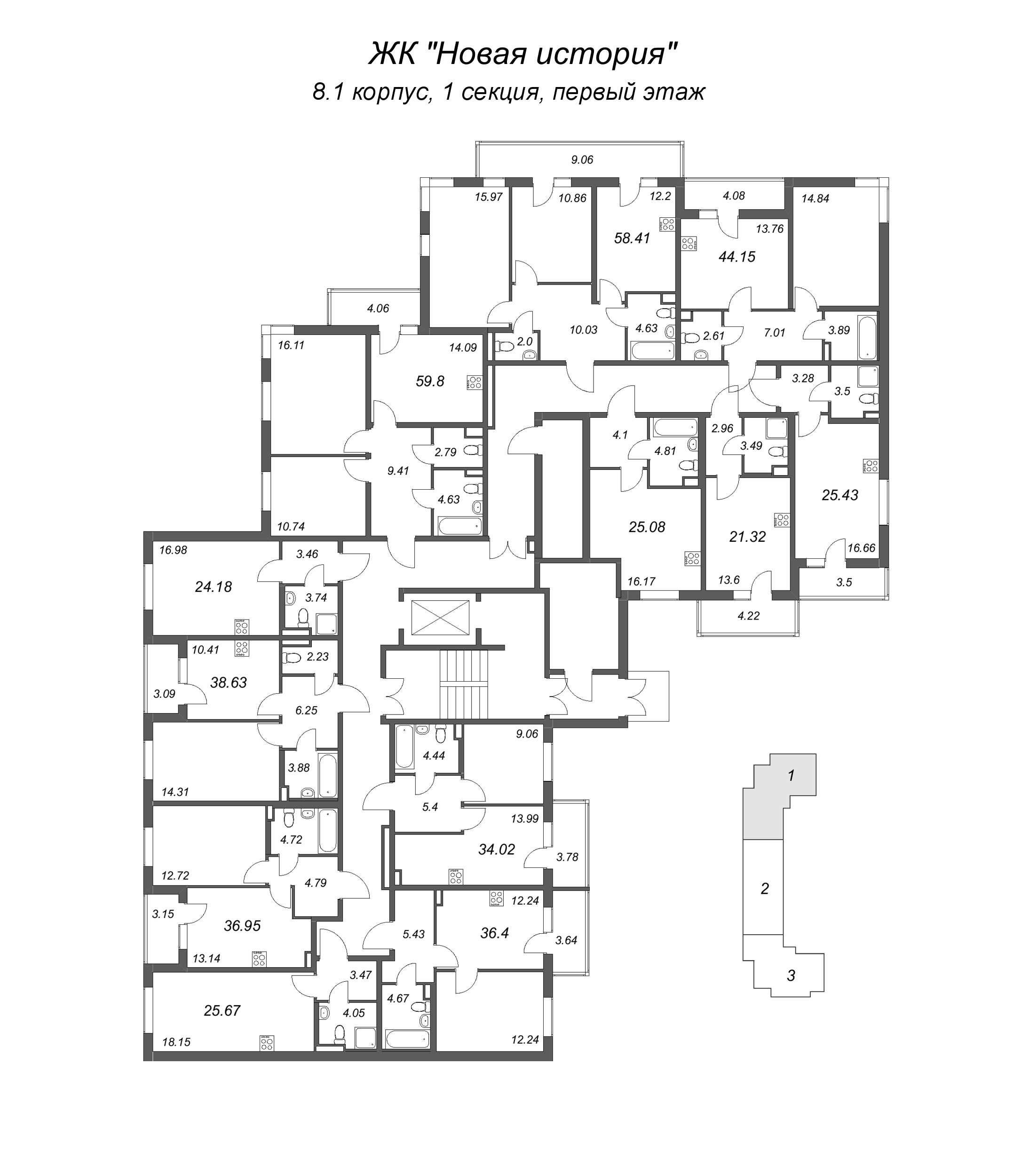 Квартира-студия, 21.32 м² в ЖК "Новая история" - планировка этажа