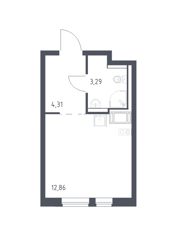 Квартира-студия, 20.46 м² - планировка, фото №1