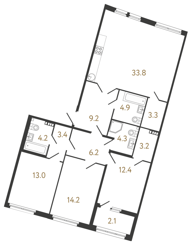 4-комнатная (Евро) квартира, 112.1 м² - планировка, фото №1