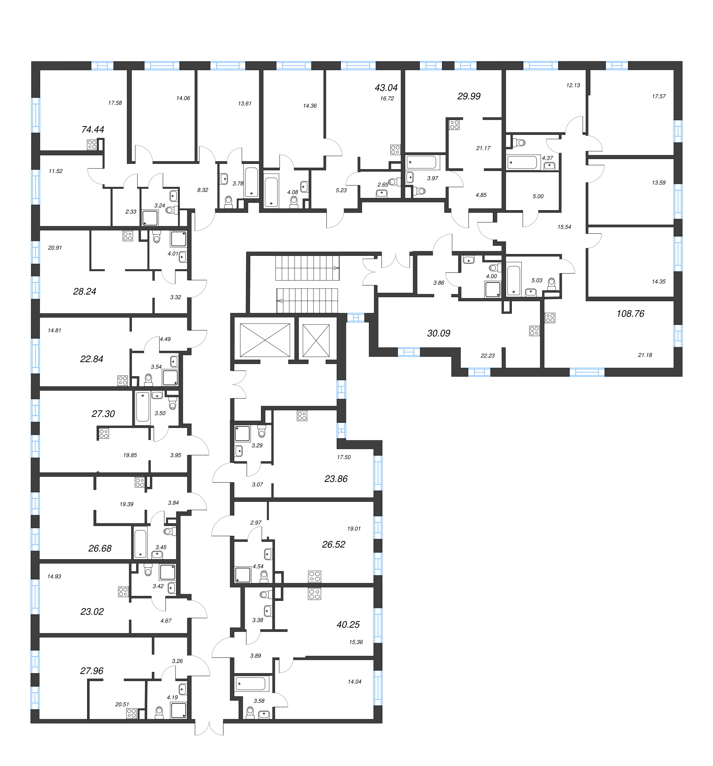 5-комнатная (Евро) квартира, 108.76 м² - планировка этажа