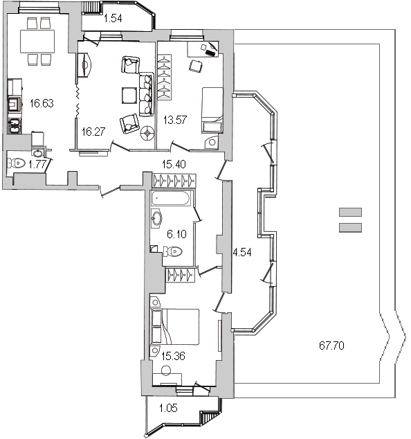 3-комнатная квартира, 127.4 м² в ЖК "Шекспир" - планировка, фото №1