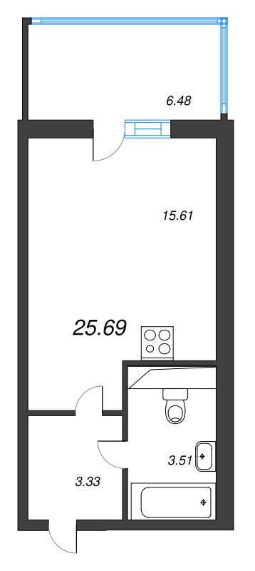Квартира-студия, 25.69 м² в ЖК "Аквилон Stories" - планировка, фото №1
