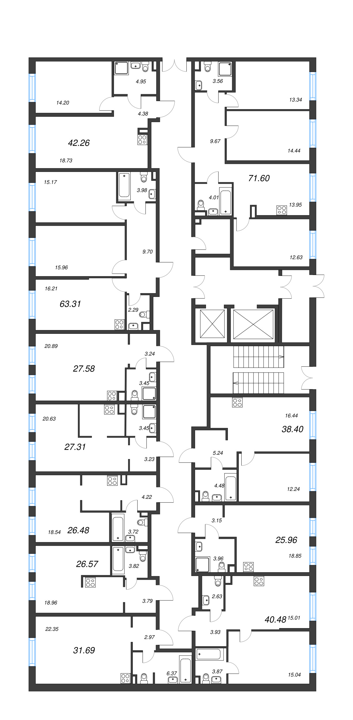 3-комнатная квартира, 71.6 м² - планировка этажа