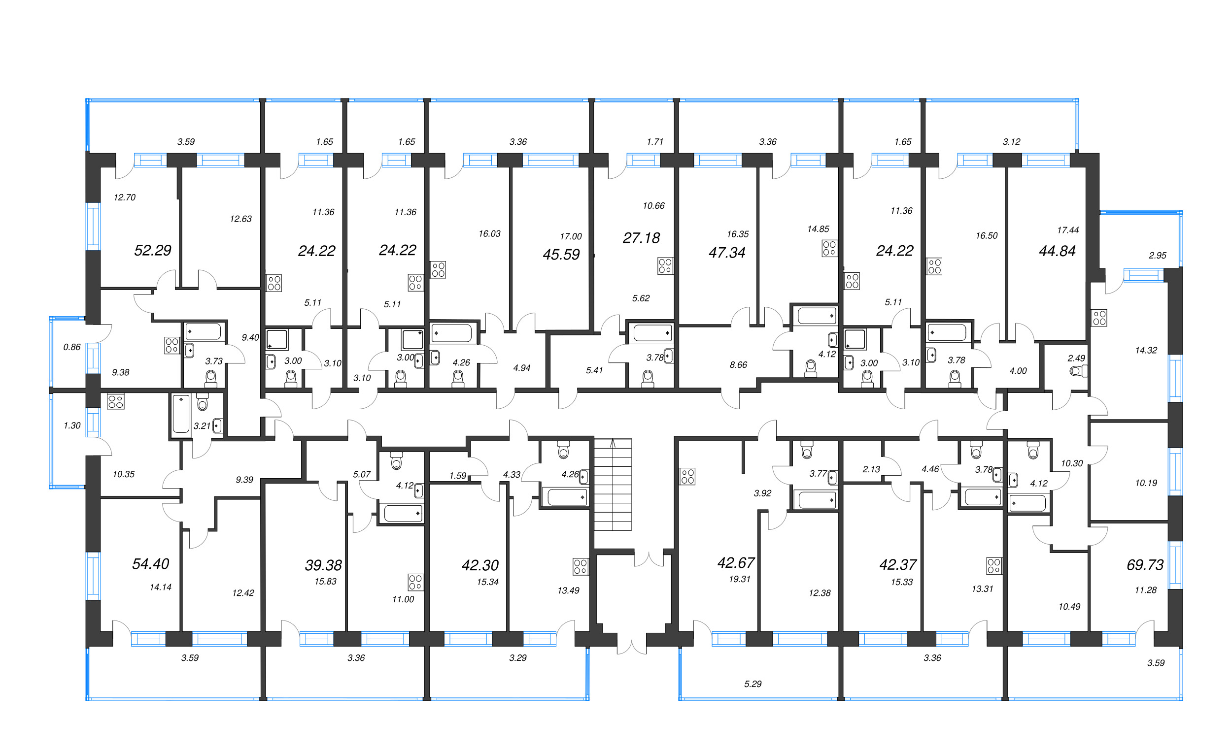 3-комнатная квартира, 69.73 м² в ЖК "Капральский берег" - планировка этажа