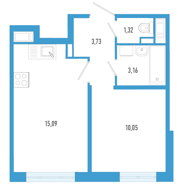 2-комнатная (Евро) квартира, 33.35 м² в ЖК "AEROCITY" - планировка, фото №1