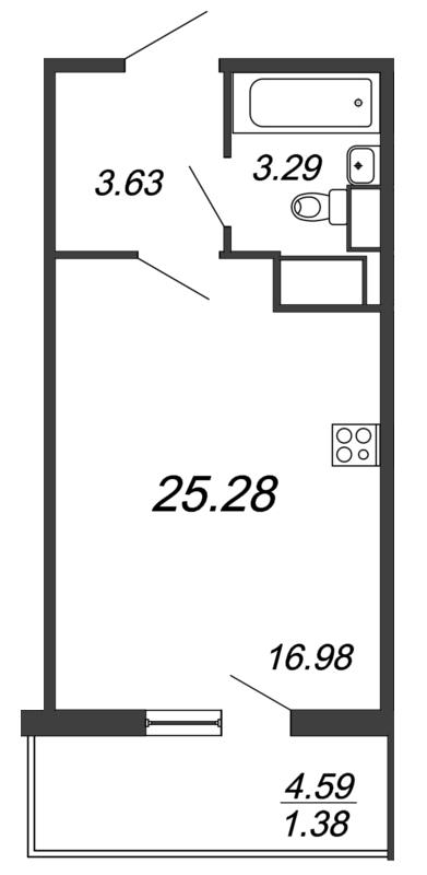 Квартира-студия, 25.28 м² - планировка, фото №1