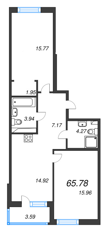3-комнатная (Евро) квартира, 65.78 м² в ЖК "Энфилд" - планировка, фото №1