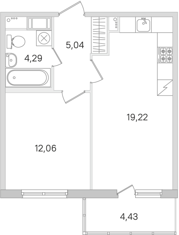 2-комнатная (Евро) квартира, 40.61 м² в ЖК "Ясно.Янино" - планировка, фото №1
