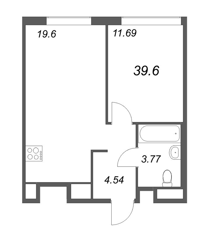 2-комнатная (Евро) квартира, 39.6 м² в ЖК "GloraX Василеостровский" - планировка, фото №1