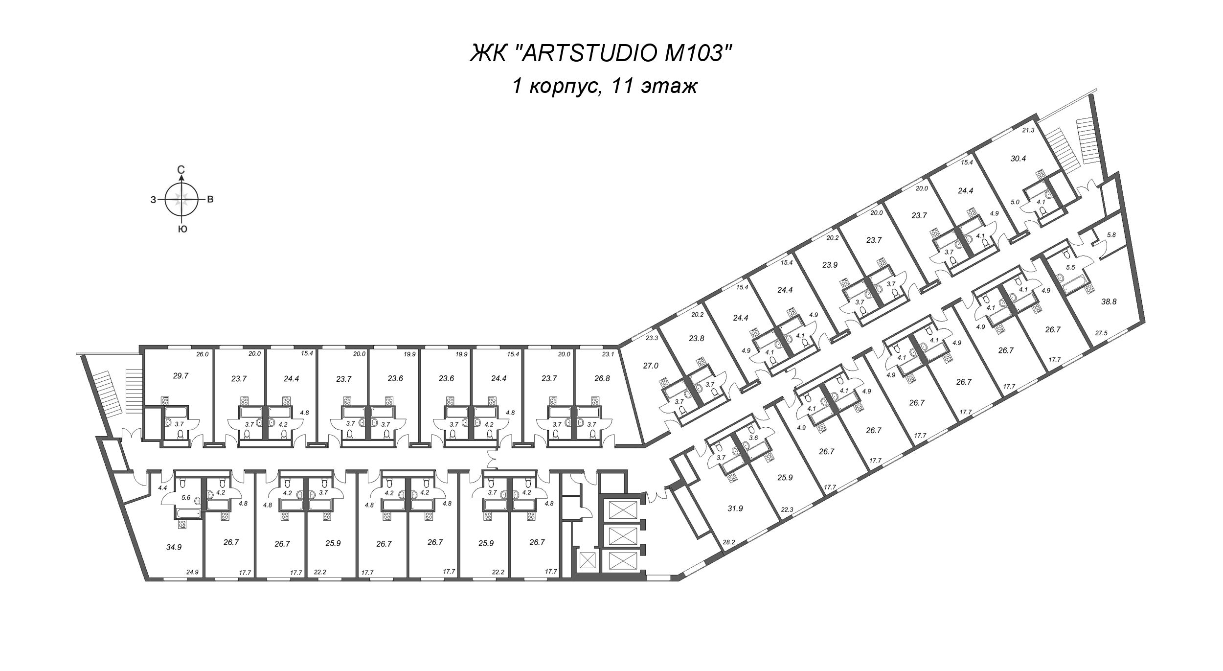 Квартира-студия, 25.9 м² в ЖК "ARTSTUDIO M103" - планировка этажа