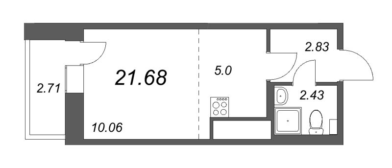 Квартира-студия, 21.68 м² - планировка, фото №1