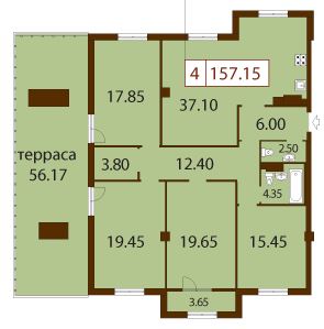 5-комнатная (Евро) квартира, 157 м² - планировка, фото №1