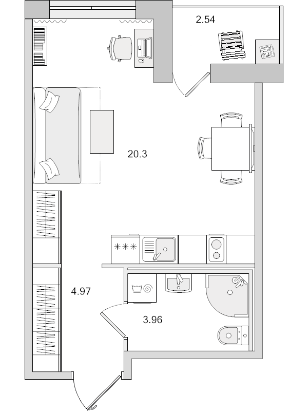 Квартира-студия, 31.77 м² в ЖК "Parkolovo" - планировка, фото №1