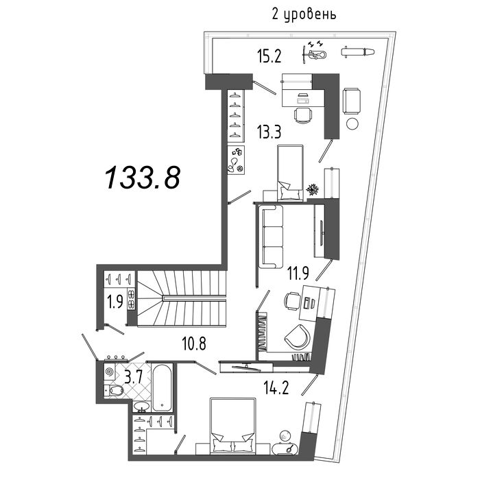 4-комнатная квартира, 132.8 м² - планировка, фото №1