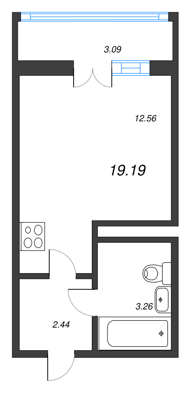 Квартира-студия, 19.19 м² - планировка, фото №1