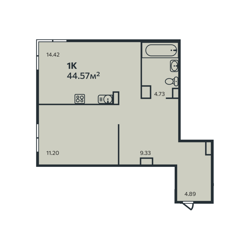 1-комнатная квартира, 44.57 м² в ЖК "Эдельвейс.Выборг" - планировка, фото №1