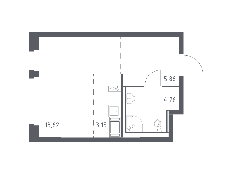 Квартира-студия, 26.89 м² в ЖК "Новое Колпино" - планировка, фото №1