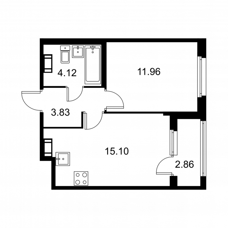 2-комнатная (Евро) квартира, 36.44 м² в ЖК "Квартал Заречье" - планировка, фото №1