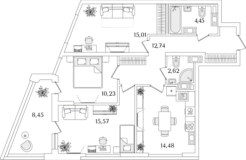 3-комнатная квартира, 79.33 м² в ЖК "Лайнеръ" - планировка, фото №1
