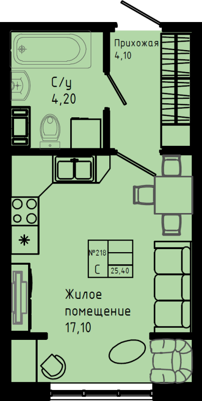 Квартира-студия, 25.4 м² в ЖК "Pixel" - планировка, фото №1
