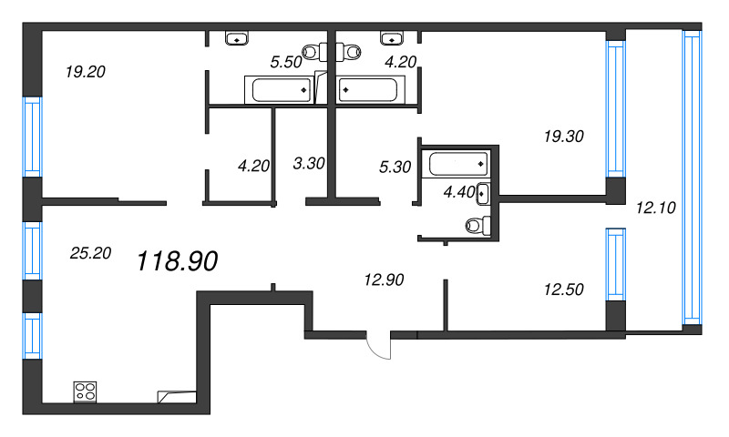 4-комнатная (Евро) квартира, 118.9 м² в ЖК "ЛДМ" - планировка, фото №1