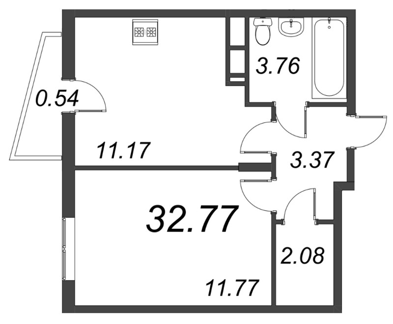 1-комнатная квартира, 32.77 м² в ЖК "VEREN NORT сертолово" - планировка, фото №1