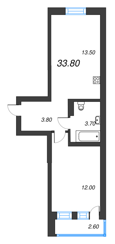 1-комнатная квартира, 33.8 м² в ЖК "ЭКО Квартал NEGA" - планировка, фото №1