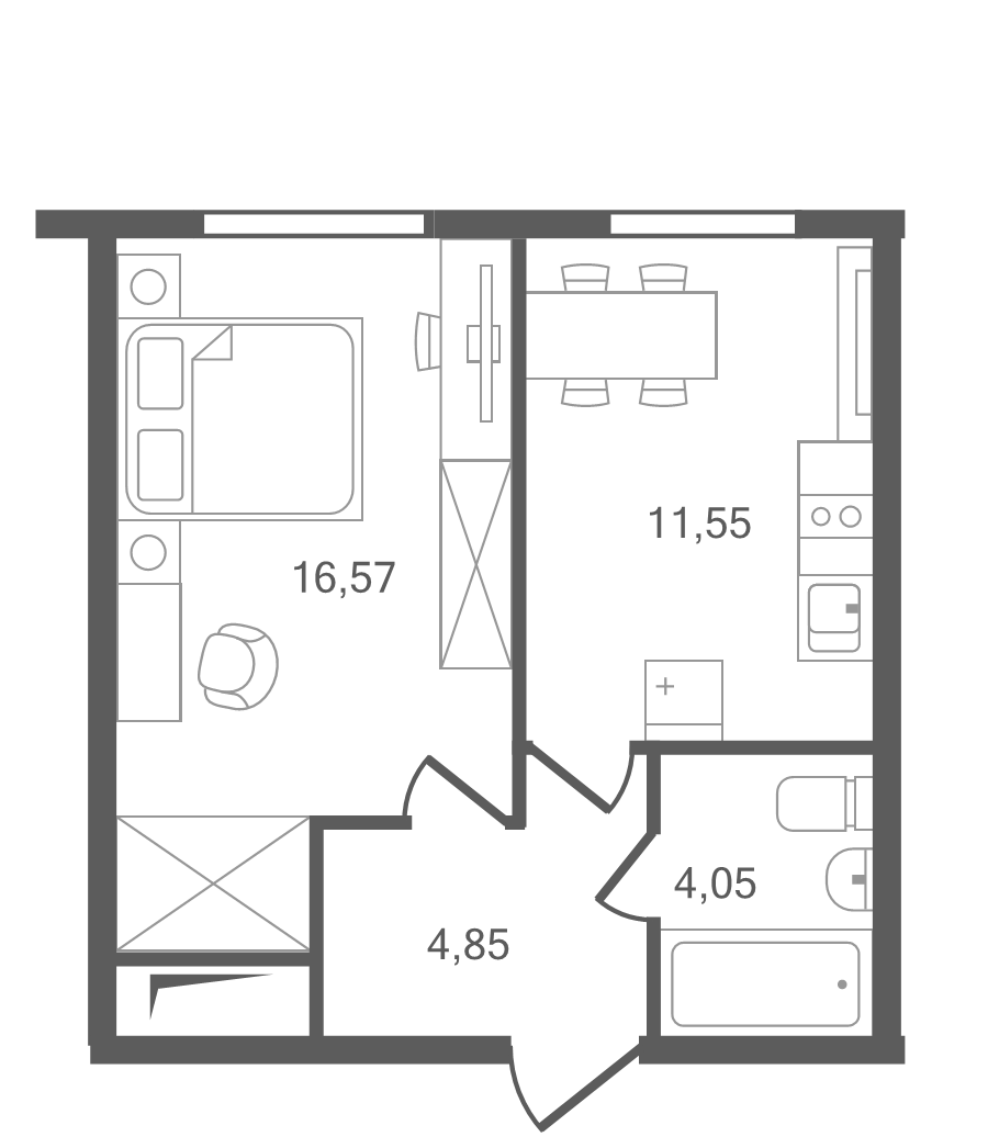1-комнатная квартира, 37.02 м² в ЖК "Ювента" - планировка, фото №1
