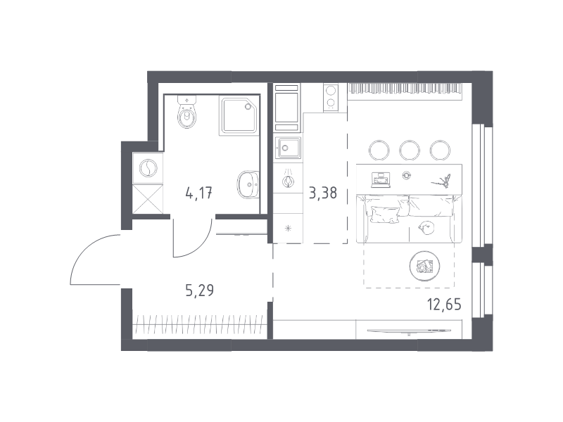 Квартира-студия, 25.49 м² - планировка, фото №1