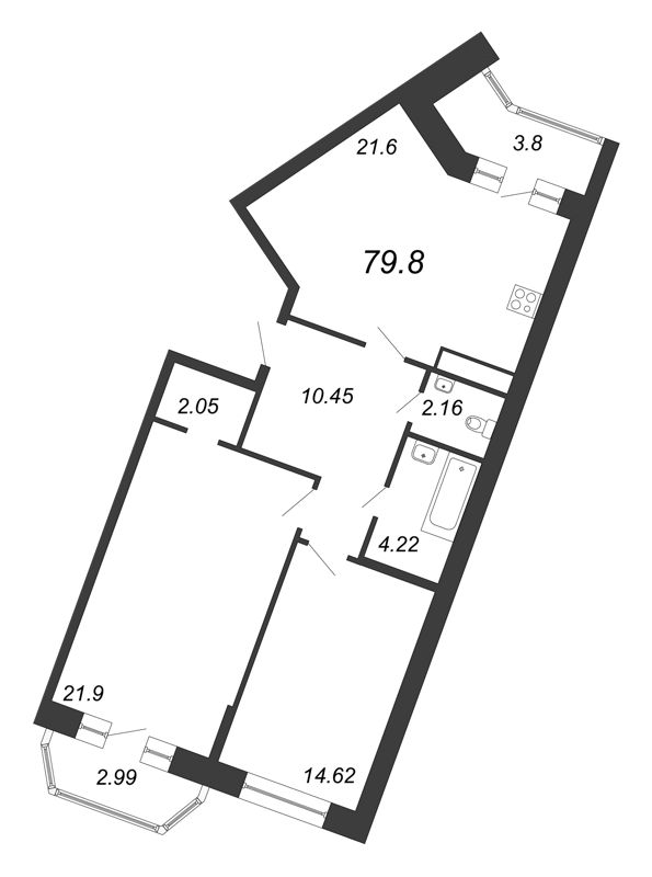 3-комнатная (Евро) квартира, 79.8 м² в ЖК "Ariosto" - планировка, фото №1