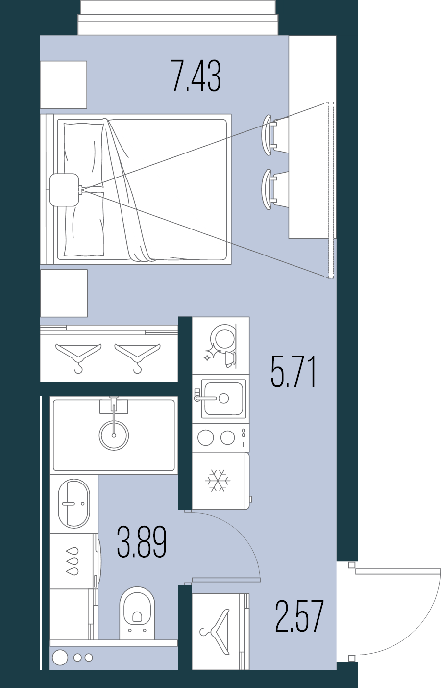 Квартира-студия, 19.6 м² в ЖК "Новая Земля" - планировка, фото №1