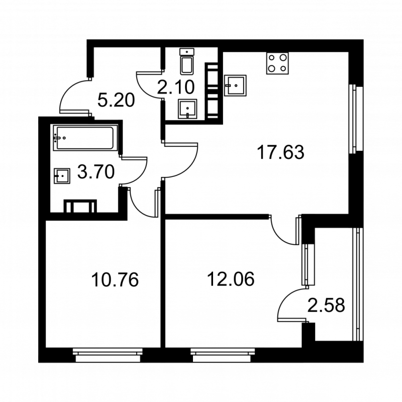 3-комнатная (Евро) квартира, 52.74 м² в ЖК "Квартал Заречье" - планировка, фото №1