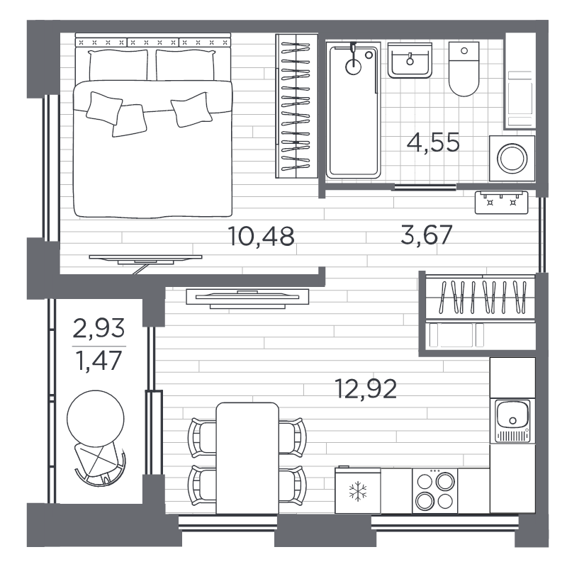 1-комнатная квартира, 33.09 м² в ЖК "PLUS Пулковский" - планировка, фото №1