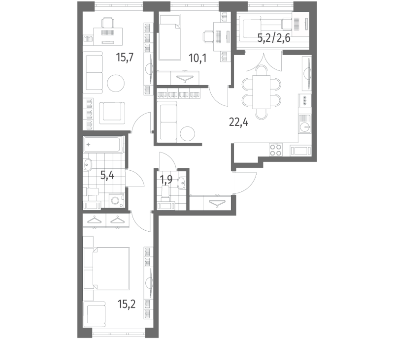 4-комнатная (Евро) квартира, 83.7 м² в ЖК "NewПитер 2.0" - планировка, фото №1