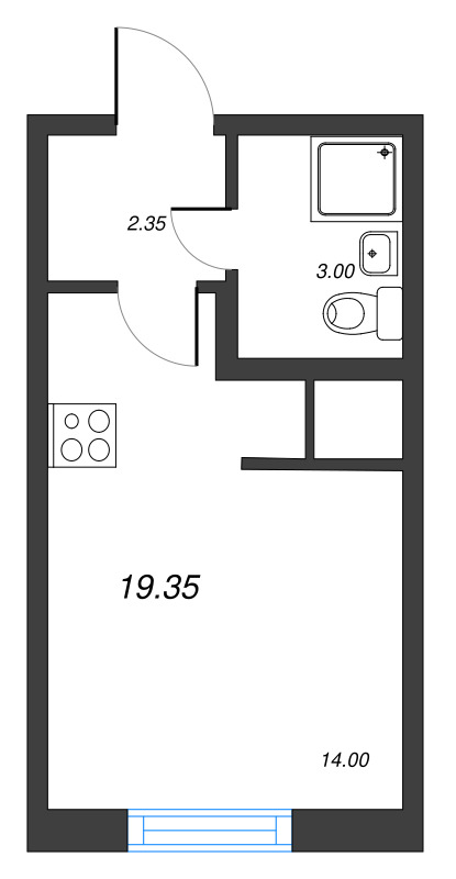 Квартира-студия, 19.35 м² - планировка, фото №1