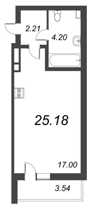 Квартира-студия, 25.18 м² в ЖК "AEROCITY Family" - планировка, фото №1