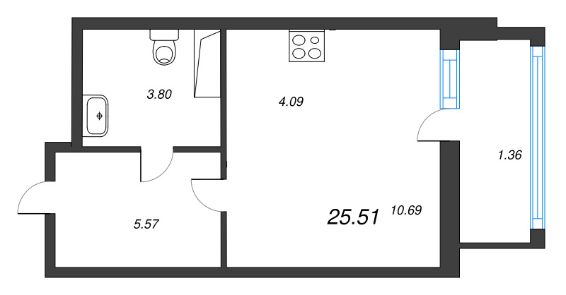 Квартира-студия, 25.51 м² - планировка, фото №1