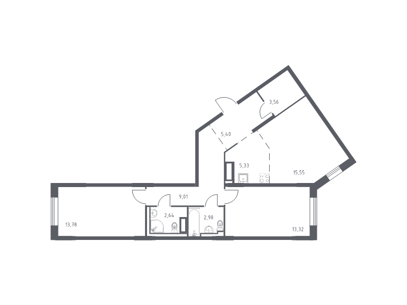 3-комнатная (Евро) квартира, 71.57 м² - планировка, фото №1